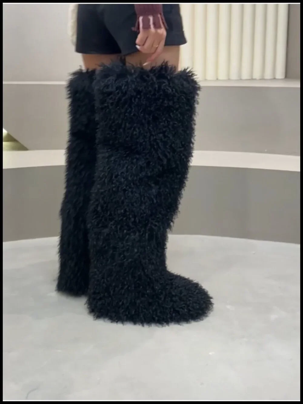 Women's Faux Fur Over-the-Knee Boots Fluffy Shaggy Winter Snow Boots